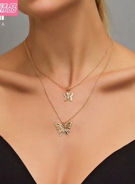 Fashion double layer butterfly necklace temperament choker