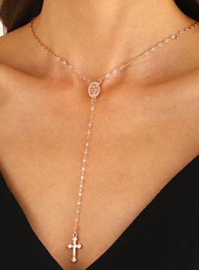 American European Women's jewelry cross long chain necklace