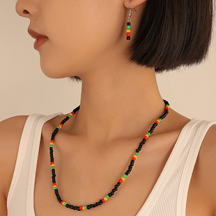 Ethnic style colorful beaded necklace earrings Rice bead饰品
