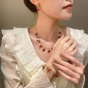 sweet necklace earrings Acrylic set Fruit bracelet 饰 cherry