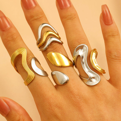 personality Water wave opening hydraulic rings jewelry woman