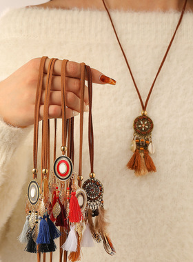 necklace retro women's ethnic style tassel sweater chain饰品