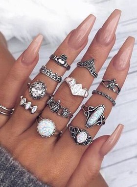 New knuckle ring Vintage 14 Piece Set Rings 复古星空套装戒指