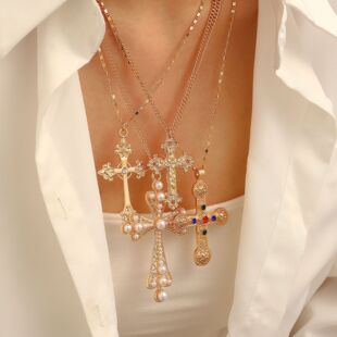 Colorful diamond cross pendant necklace Europe  America项链