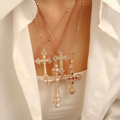 Colorful diamond cross pendant necklace Europe  America项链