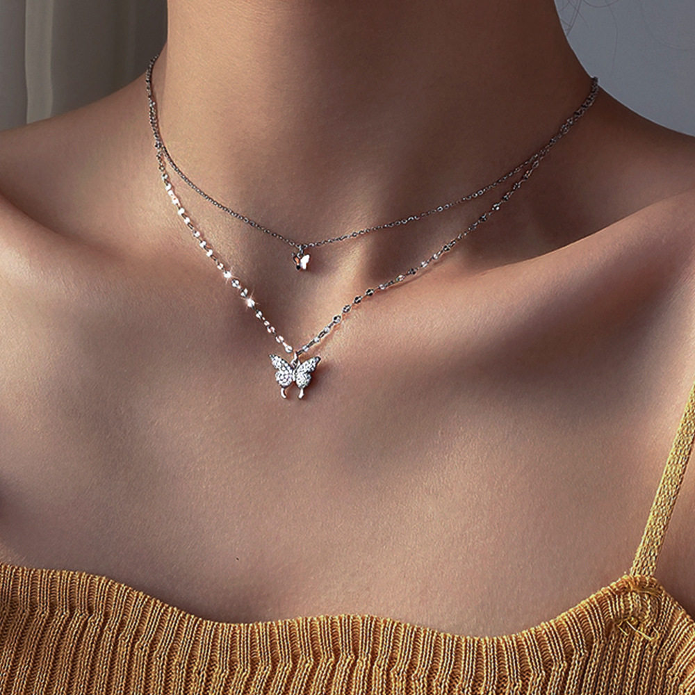 Double layered Necklace girl temperament collarbone chain 饰