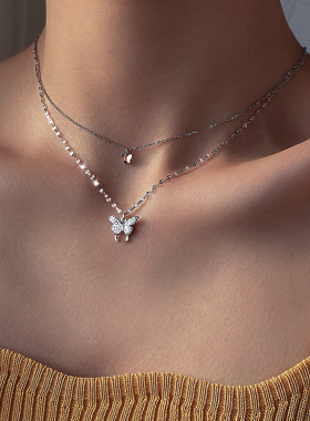 Double layered Necklace girl temperament collarbone chain 饰
