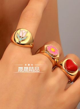 简约几何爱心花朵戒指