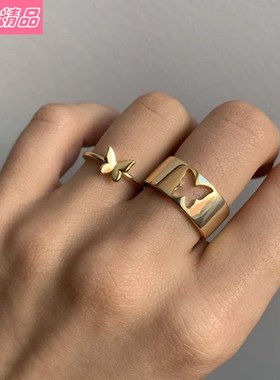 2pcs hot-selling metal open retro butterfly Couples ring戒指