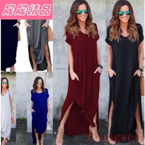 summer women vest long Dress Casual Bohemian 开叉大摆连衣裙