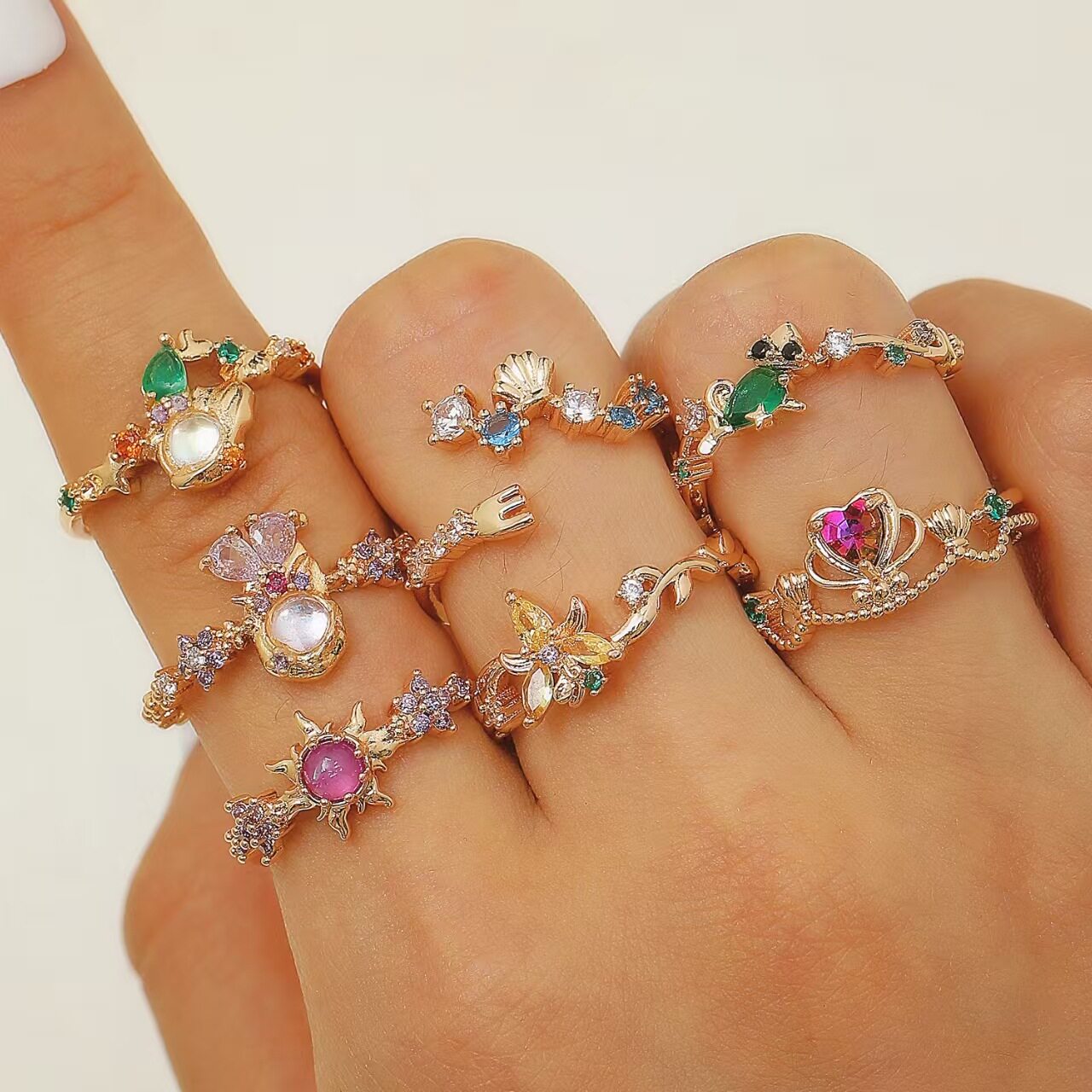 New Colorful Flower Cartoon Open Ring Princess Rings Female