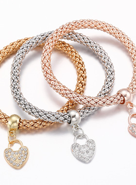 手链elastic corn chain inlay diamond heart pendant bracelet