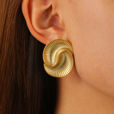 gold spiral earrings Europe America hyperbole accessories