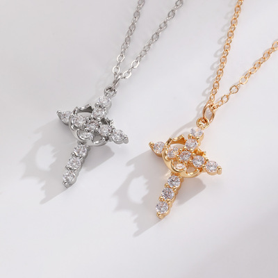women Crown Artificial diamond Cross Necklace Female Jewelry