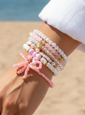 New Bohemian Beaded Love Fashion Bow Pearl Crystal Bracelet