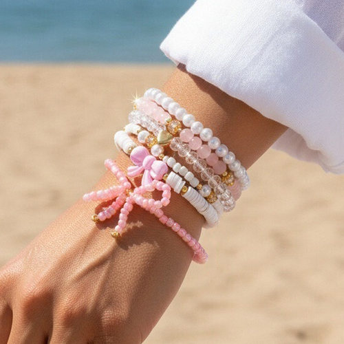 New Bohemian Beaded Love Fashion Bow Pearl Crystal Bracelet