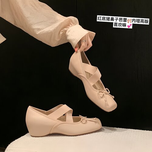 软妹芭蕾4.5cm方头蝴蝶结单鞋