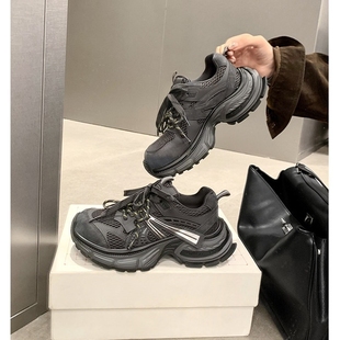 真皮复古瓦砾老爹鞋~歪头6cm厚底百搭休闲圆头运动休闲鞋女老爹鞋