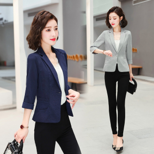 女春夏季 七分袖 新款 修身 休闲亚麻小个子西服薄外套 韩版 棉麻小西装