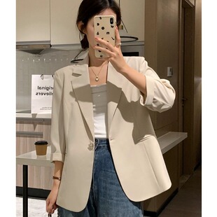 外套女小个子短款 高级感七分袖 2026春夏季 韩版 薄西服 新款 米色西装