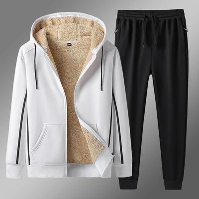 耐克顿卫衣男秋冬季加绒加厚休闲套装男羊羔绒连帽卫衣裤子大码