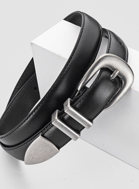 头层皮带女真皮百搭装饰马蹄扣显瘦配牛仔裤牛皮腰带女潮流韩国黑