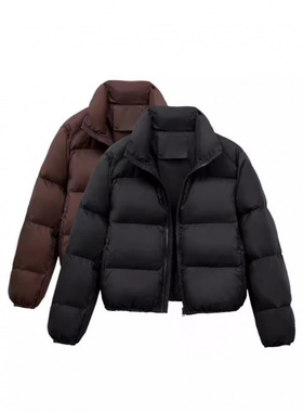 新款纯色短款肯豆风女式秋冬季外套时尚加厚保暖拉链面包服棉服