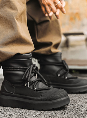 冬季中帮马丁靴男加绒加厚工装鞋棉鞋情侣防滑保暖雪地靴