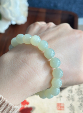 纯天然正宗新疆和田玉若羌黄口料手串经典10mm圆珠单圈玉石手链