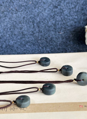 正宗新疆和田玉纯天然若羌料墨玉青花吊坠挂件项链复古国风平安扣