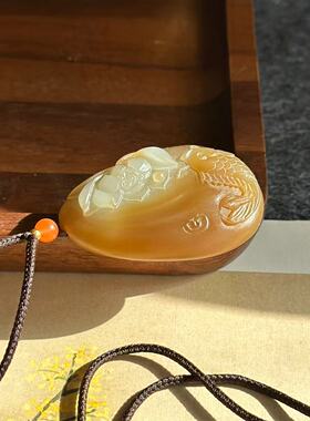 天然正宗新疆和田玉且末金山矿老料糖白玉连年有余吊坠项链挂件