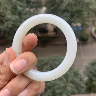 超值精品纯天然和田玉白玉手镯 俄料白玉玉镯56.5圈口