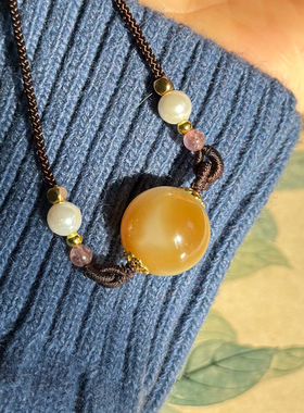 天然正宗新疆和田玉且末金山矿糖白玉转运珠吊坠16mm玉石圆珠挂坠