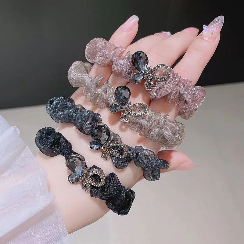 欧美欧根网纱网红发圈高颜值水钻蝴蝶大肠圈扎头绳弹力丸子头马尾