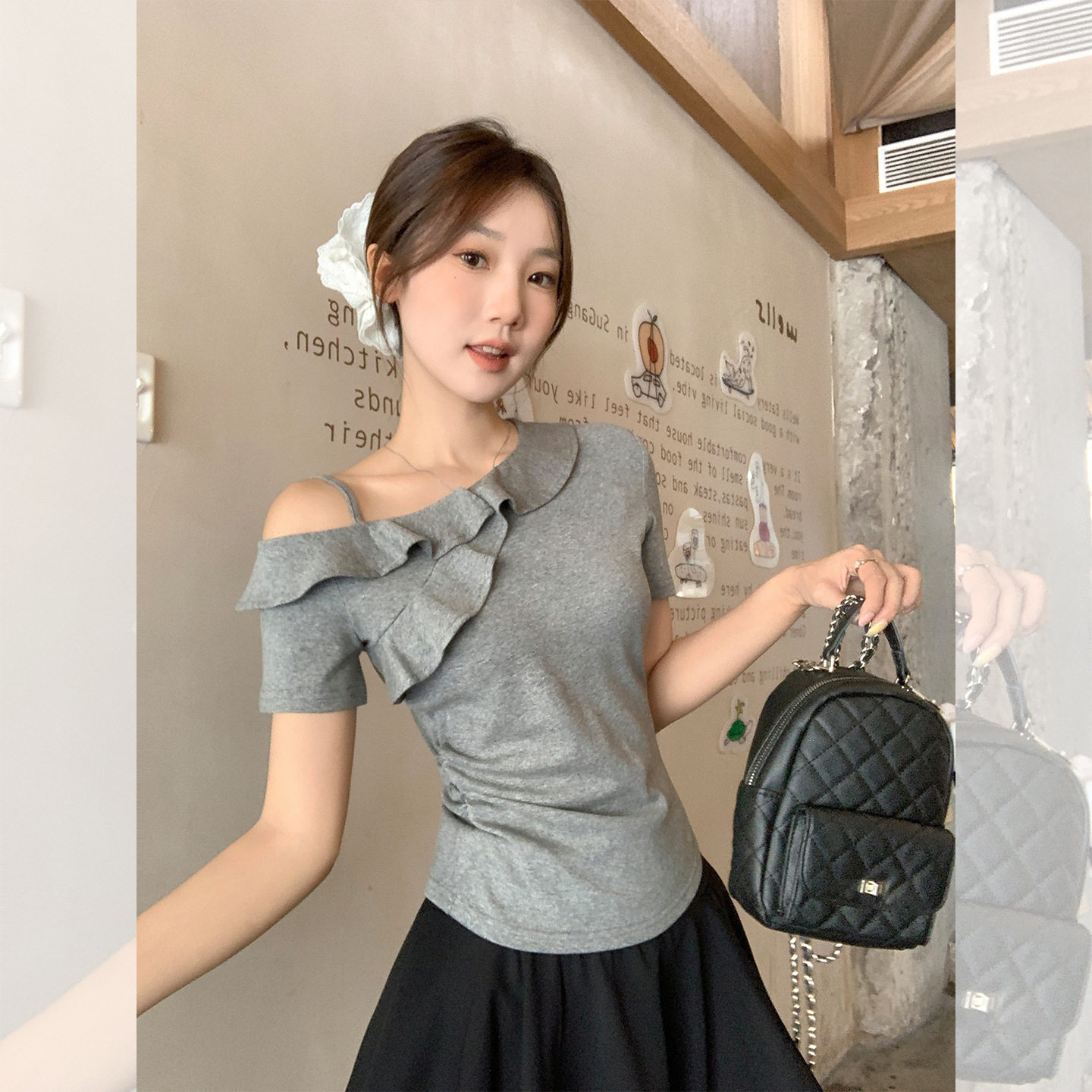 women sexy off shoulder t-shirt female crop top夏日独特设计