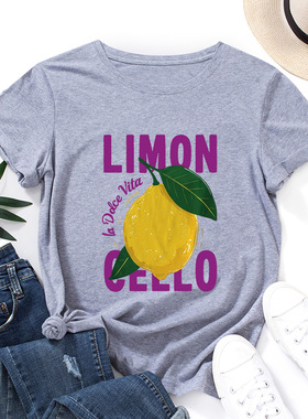 women tshirts cute print ladies t-shirt tee tops 柠檬字母