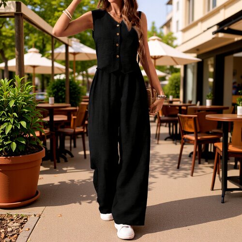 women cotton tshirt summer休闲套装海边度假风v领马甲背心长裤