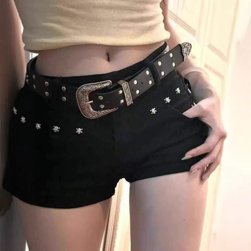 jeans黑色低腰牛仔超短裤女y2k轻亚文化热裤美式辣妹弹力包臀裤子