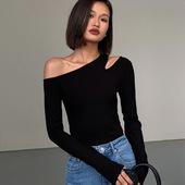 women off skew fashion sleeved collar long shirts shoulder