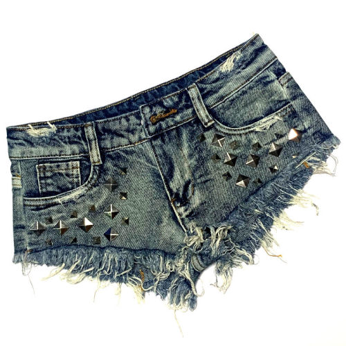 Fashion women jeans sexy low rise denim pants超短铆钉牛仔