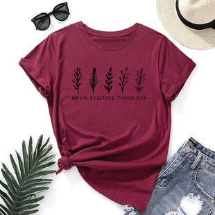 t恤女t woman shirt 创意字母花卉宽松圆领短袖 5xl cotton tshirt