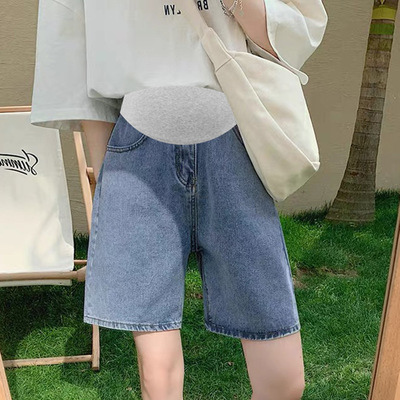 Pregnant Women wide leg Basic Jeans Shorts jorts孕妇牛仔短裤