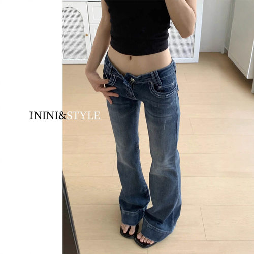 fashion women american retro jeans denim pants易梦玲同款低腰