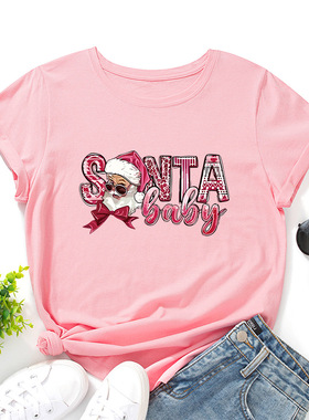 christmas cotton tshirts women xmas tee tops 字母圣诞老人