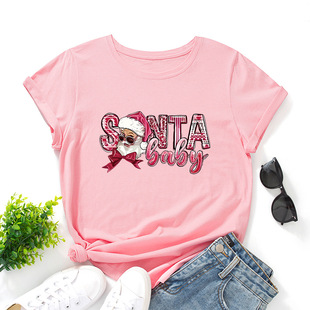 christmas cotton tshirts women xmas tee tops 字母圣诞老人