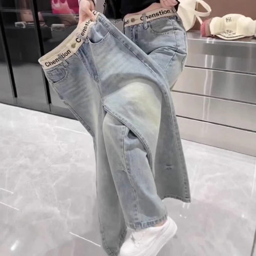 women american retro jeans wide leg denim pants窄版直筒