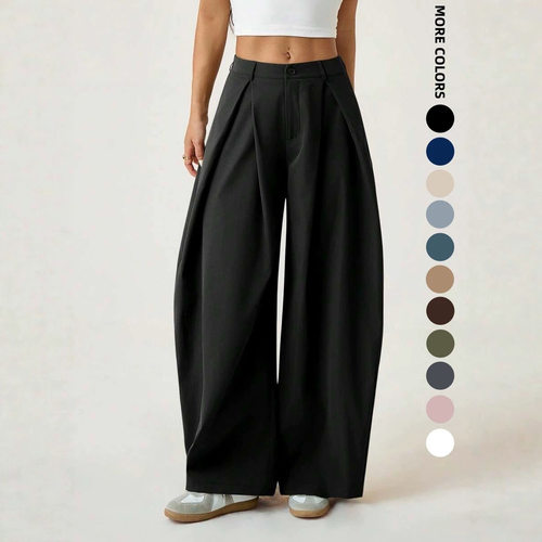 Women High-Waist Pleated Wide-Leg Pants for Summer Pants女裤