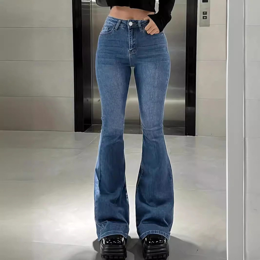 women jeans denim pants trouser新款牛仔裤女喇叭修身休闲弹力