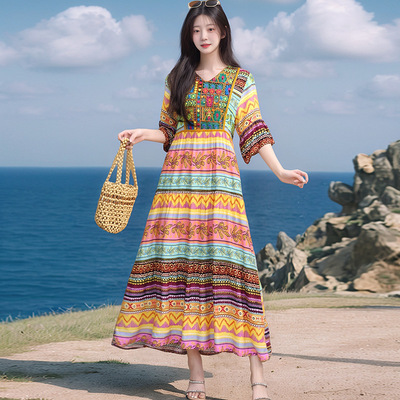 Ladies Long Dress Women Maxi Robe Vestidos Boho Beach Ethnic