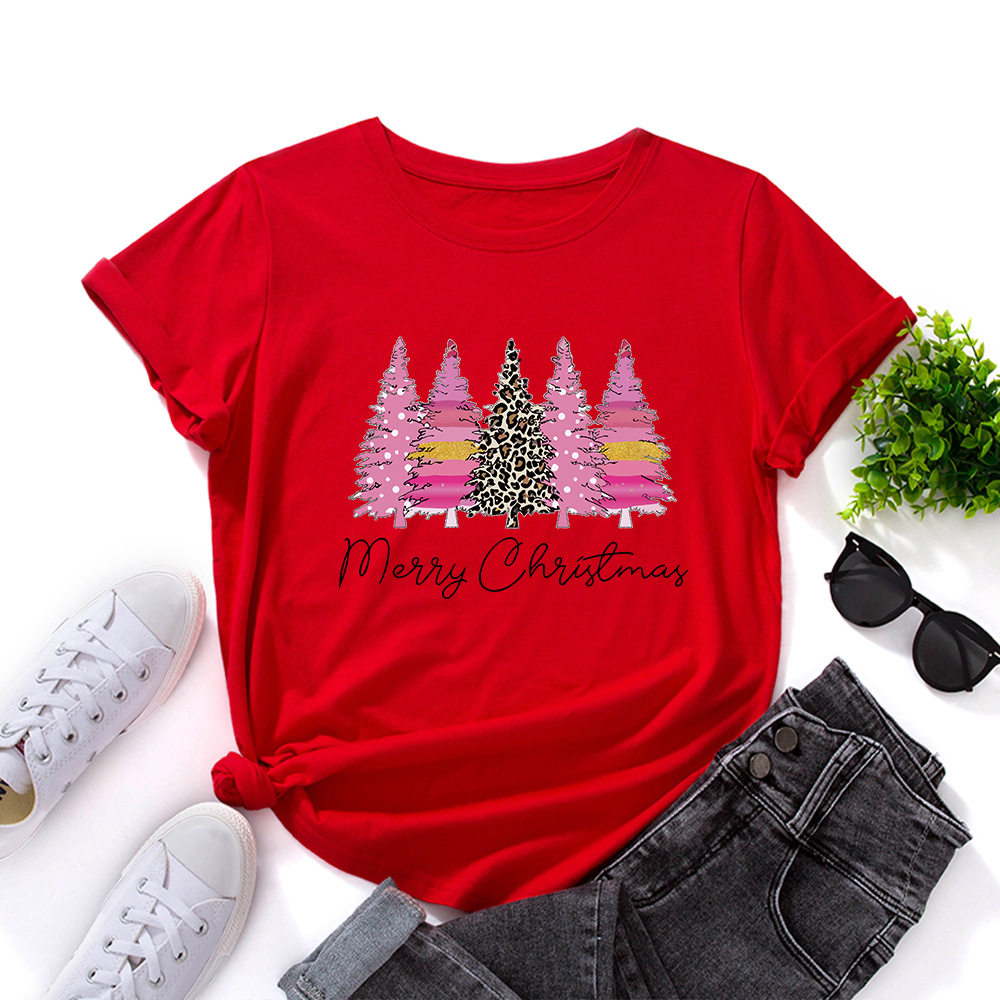 christmas cotton tshirts women xmas tee tops 圣诞树字母宽松